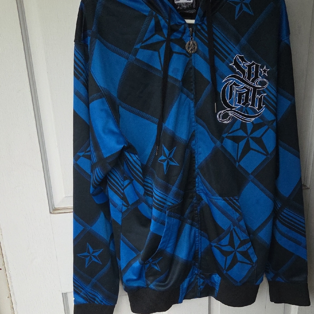 Blue and Black Graphic Hoodie Socal So Cali Size Small